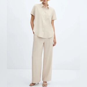 MANGO Beige Matching Set Shirt & Wide-Leg Pants (Size M) Women’s
